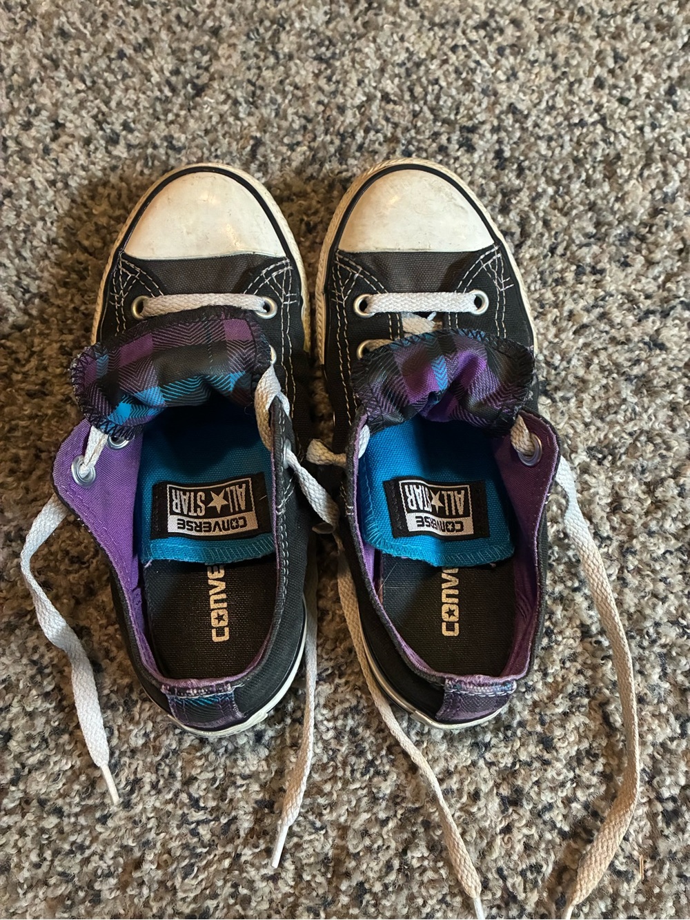 Converse Kids Black Low-Top Sneakers with Purple and Teal Accents
